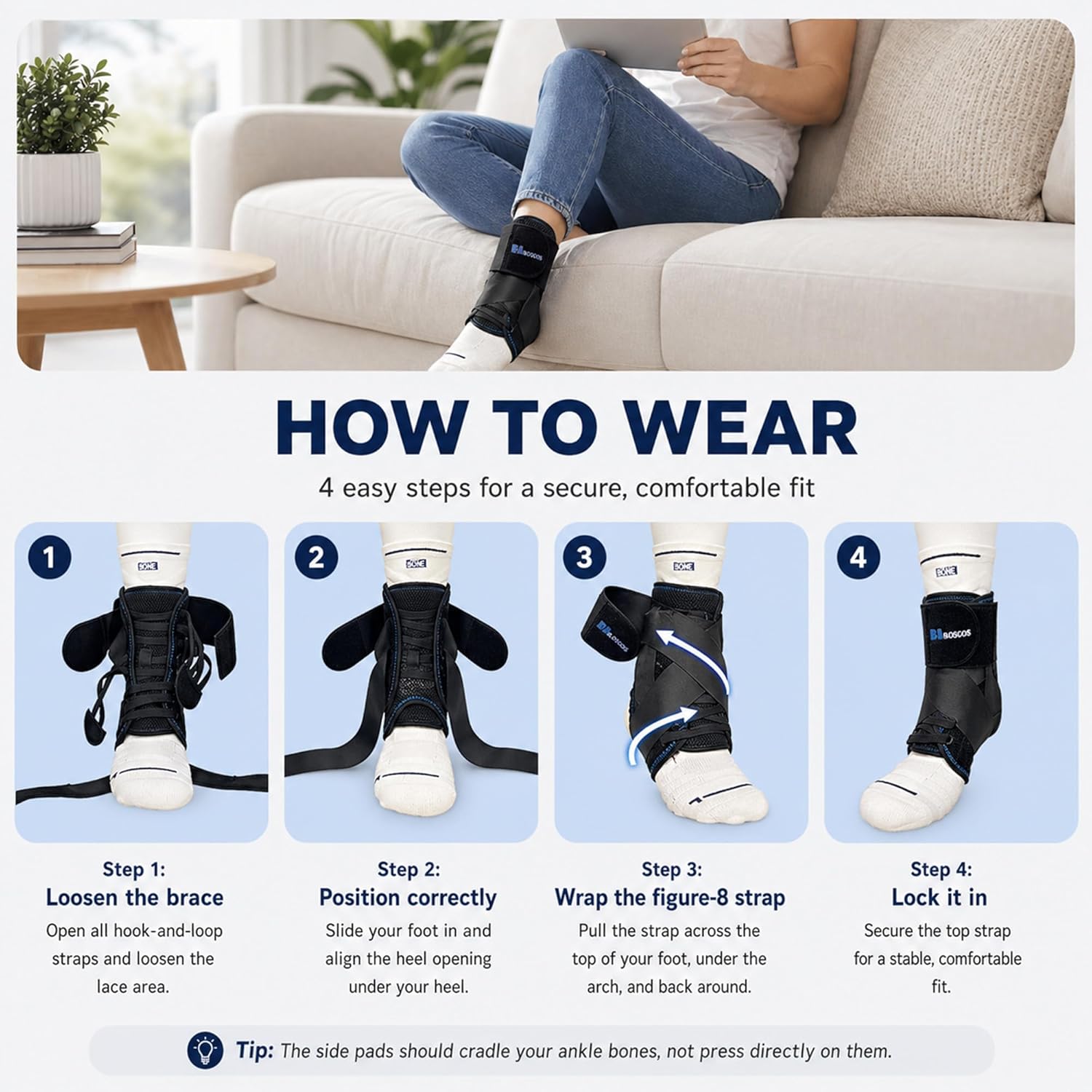 Figure 8 Ankle Brace for Men and Women, Ankle Stabilizer with Pull Lace Fit

