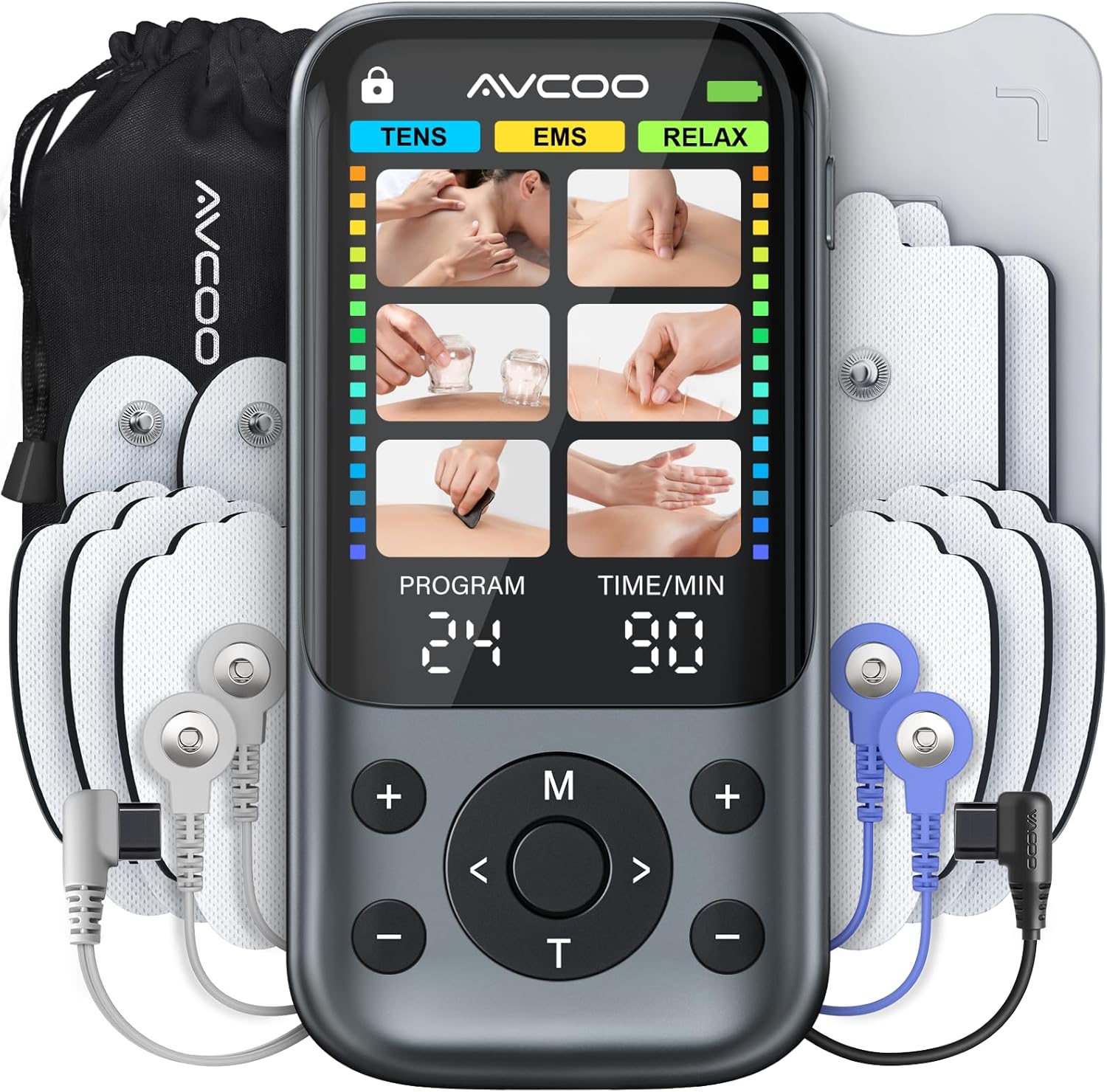 AVCOO 3-in-1 TENS EMS muscle stimulator dual-channel electronic massager


