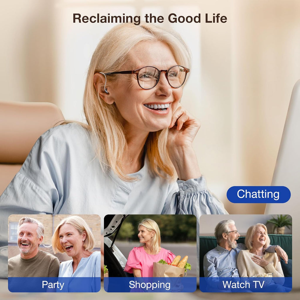 Rechargeable Noise Cancelling Hearing Aids for Seniors, 5-Level Volume

