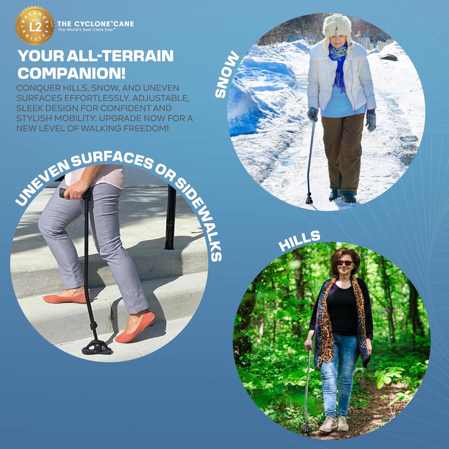 Dynamo Cyclone Adjustable Walking Cane with V-Tech Handgrip for Stability

