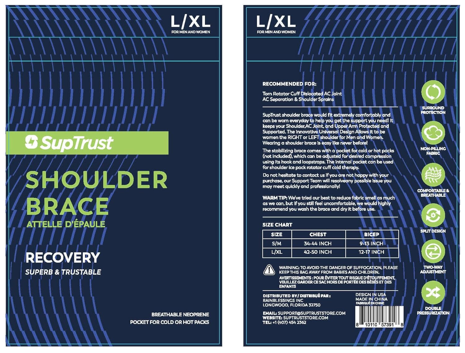 Suptrust Shoulder Brace for Women and Men, Adjustable Shoulder Support Sleeve Wrap

