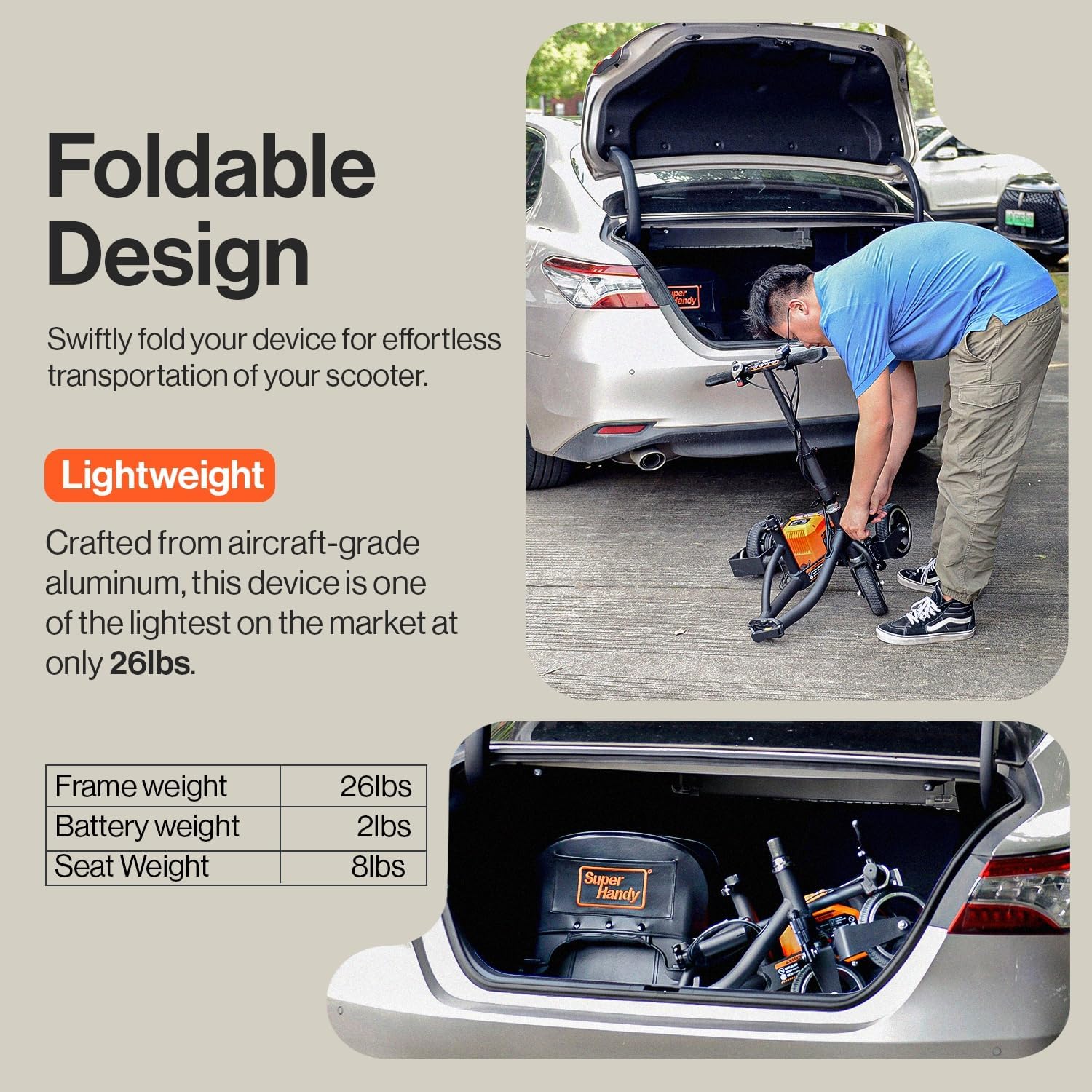 SuperHandy Passport Foldable 3-Wheel Mobility Scooter for Adults, 13 Mile Range

