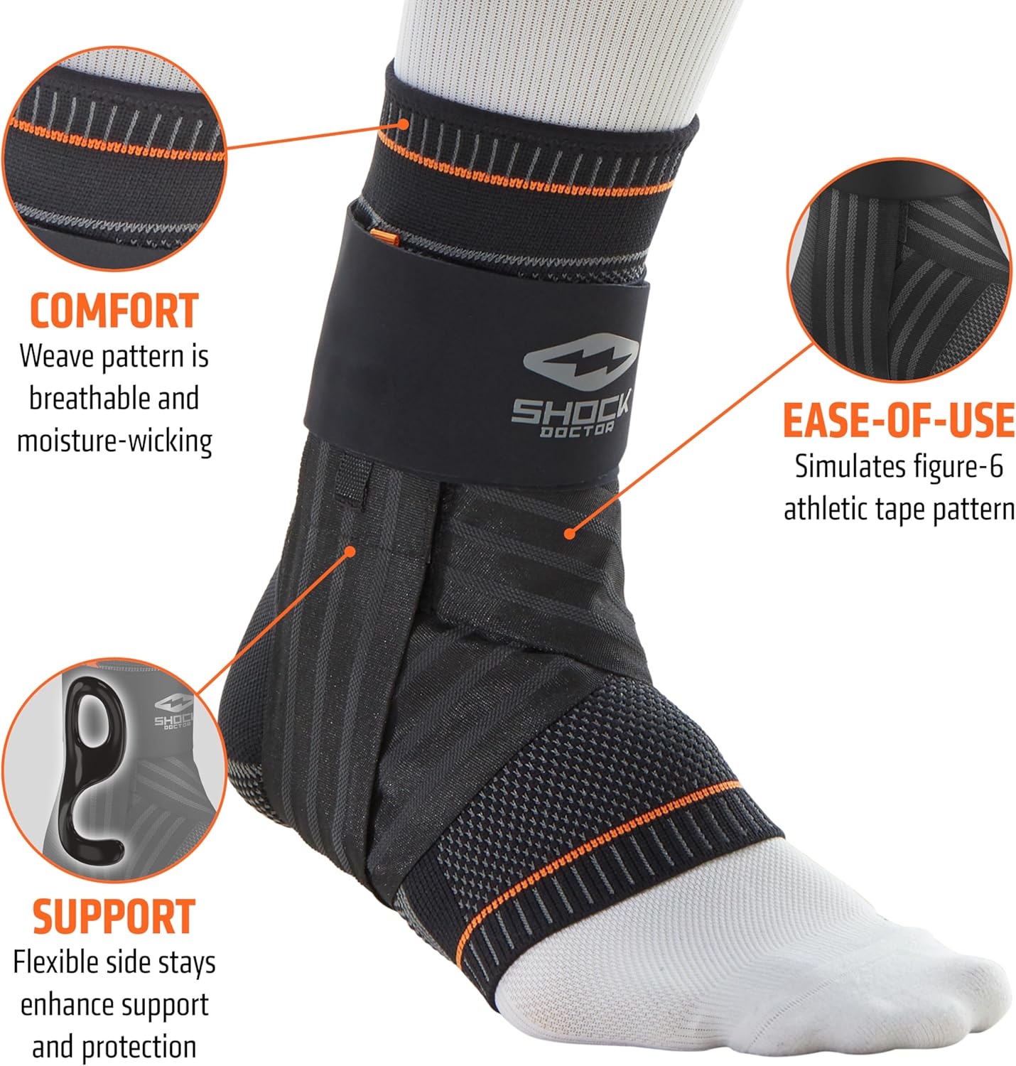 Shock Doctor Ultra Knit Ankle Brace with Figure 6 Strap and Stays

