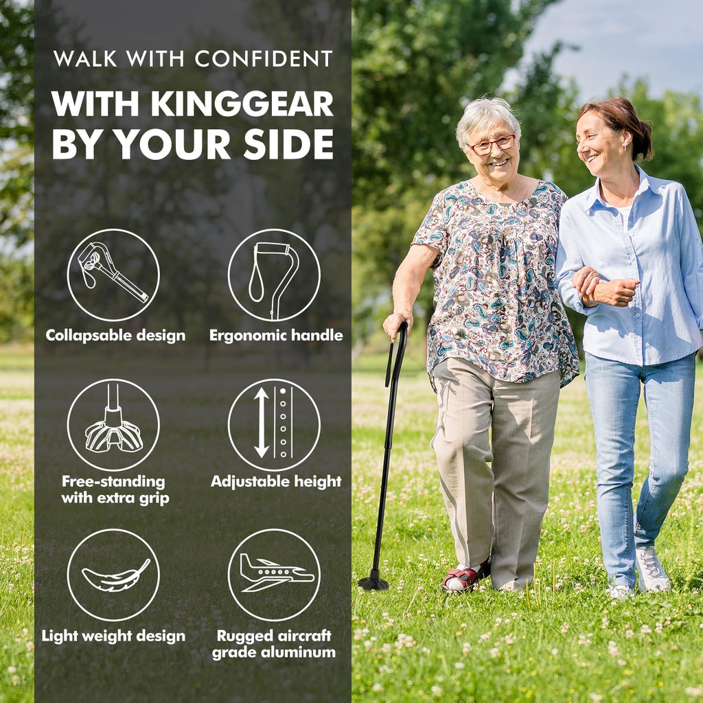 KINGGEAR F1 Folding Walking Cane for Seniors, Lightweight Quad Base

