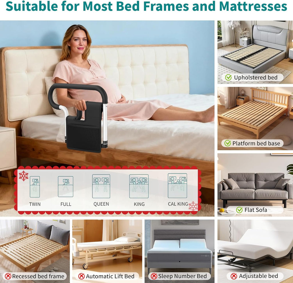 Bed Rails for Elderly Adults Safety Adjustable Bed Assist Rail with Storage Pockets

