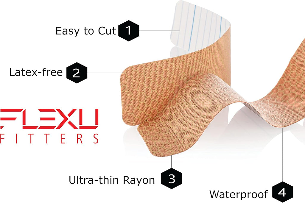 FlexU Kinesiology Tape Pre-Cut Strips 2 in x 10 in for Back, Knee, Shoulder

