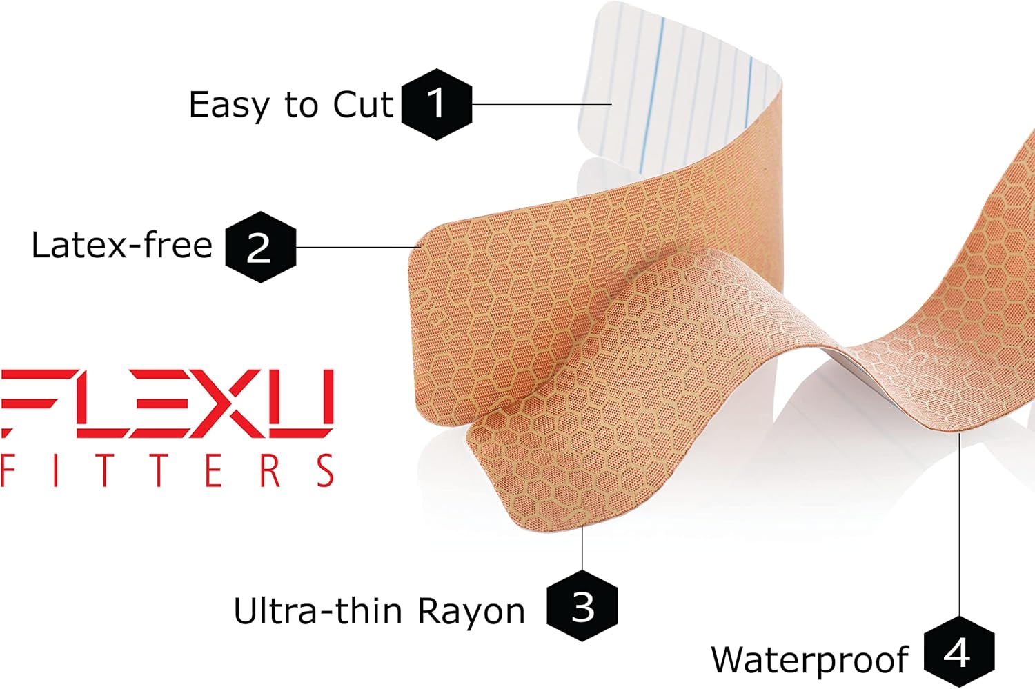 FlexU Kinesiology Tape Pre-Cut Strips 2 in x 10 in for Back, Knee, Shoulder

