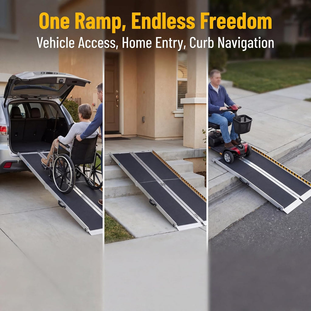 Portable Wheelchair Ramp Non-Slip Aluminum Folding Handicap Entry Ramp, 600 lb

