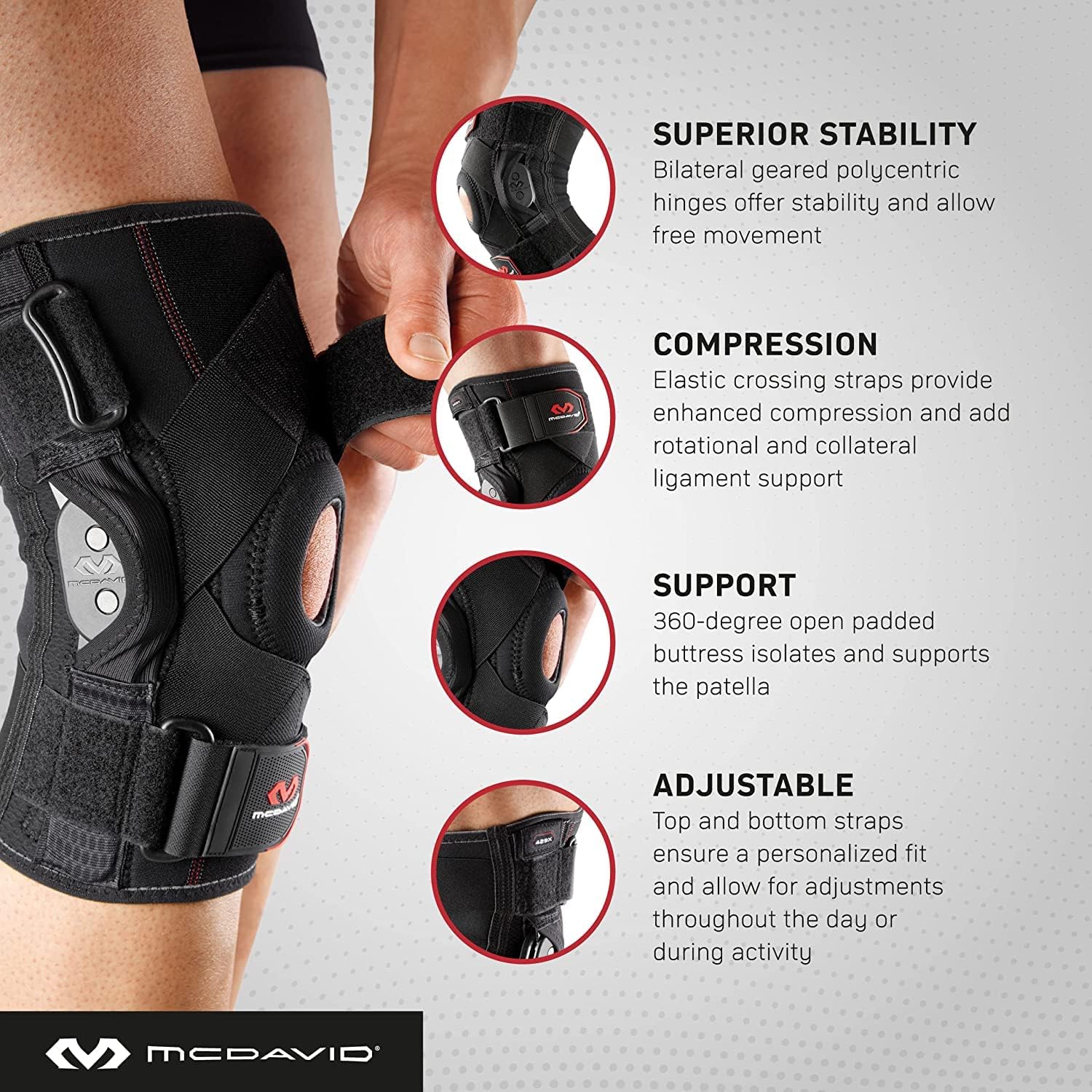 McDavid Hinged Knee Brace with Side Stabilizers, Compression Sleeve and Straps

