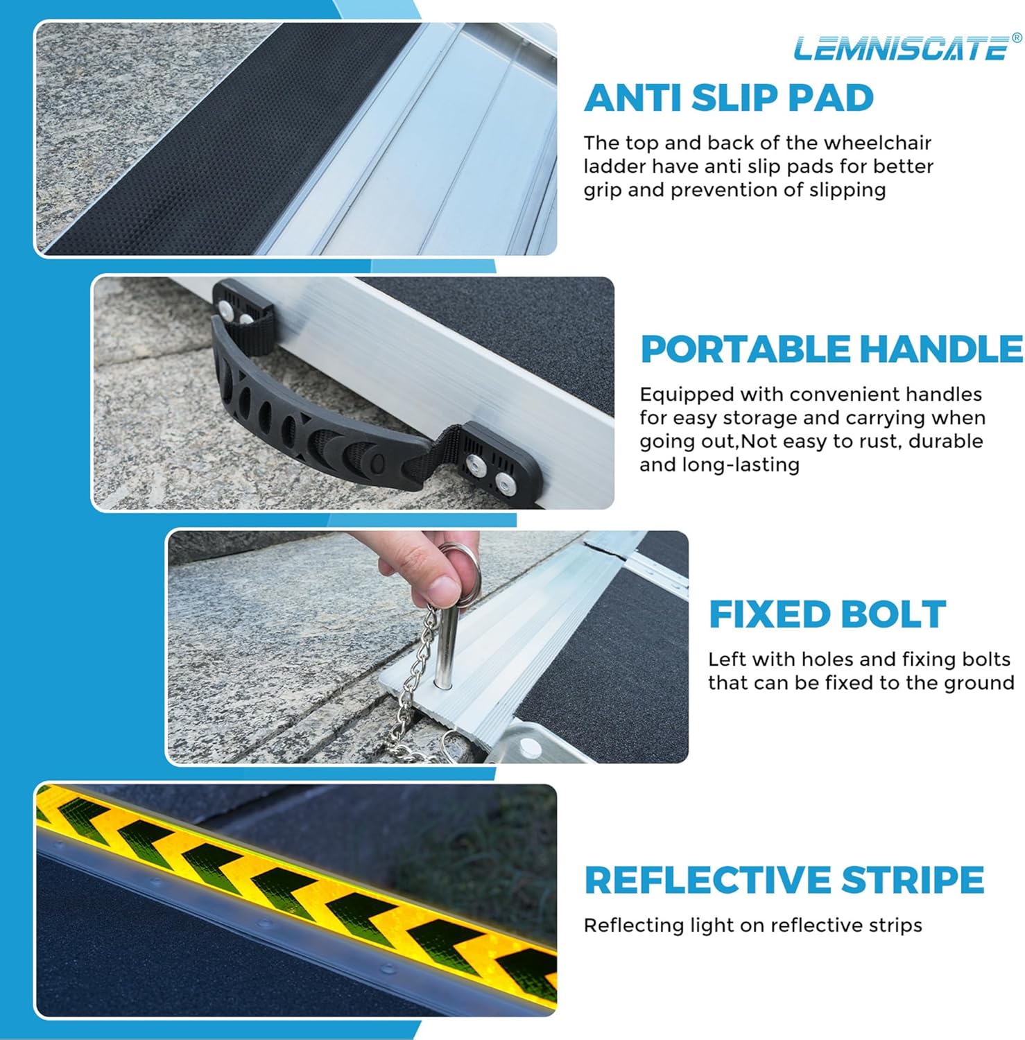 LEMNISCATE Portable Wheelchair Ramp Folding Aluminum Non-Slip Ramp with Handle

