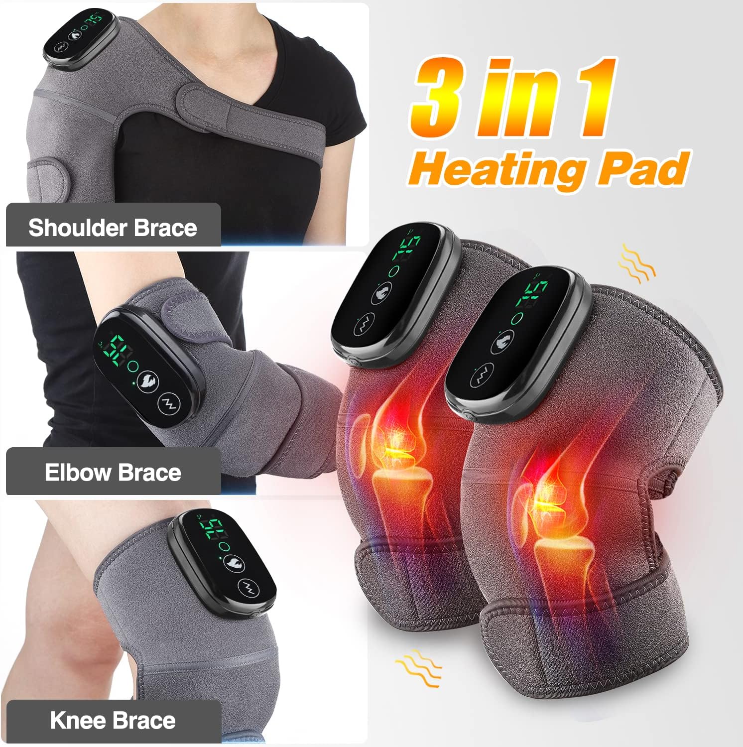 MOAJAZA Heated Knee Massager with Vibration, Cordless Rechargeable Heating Pad

