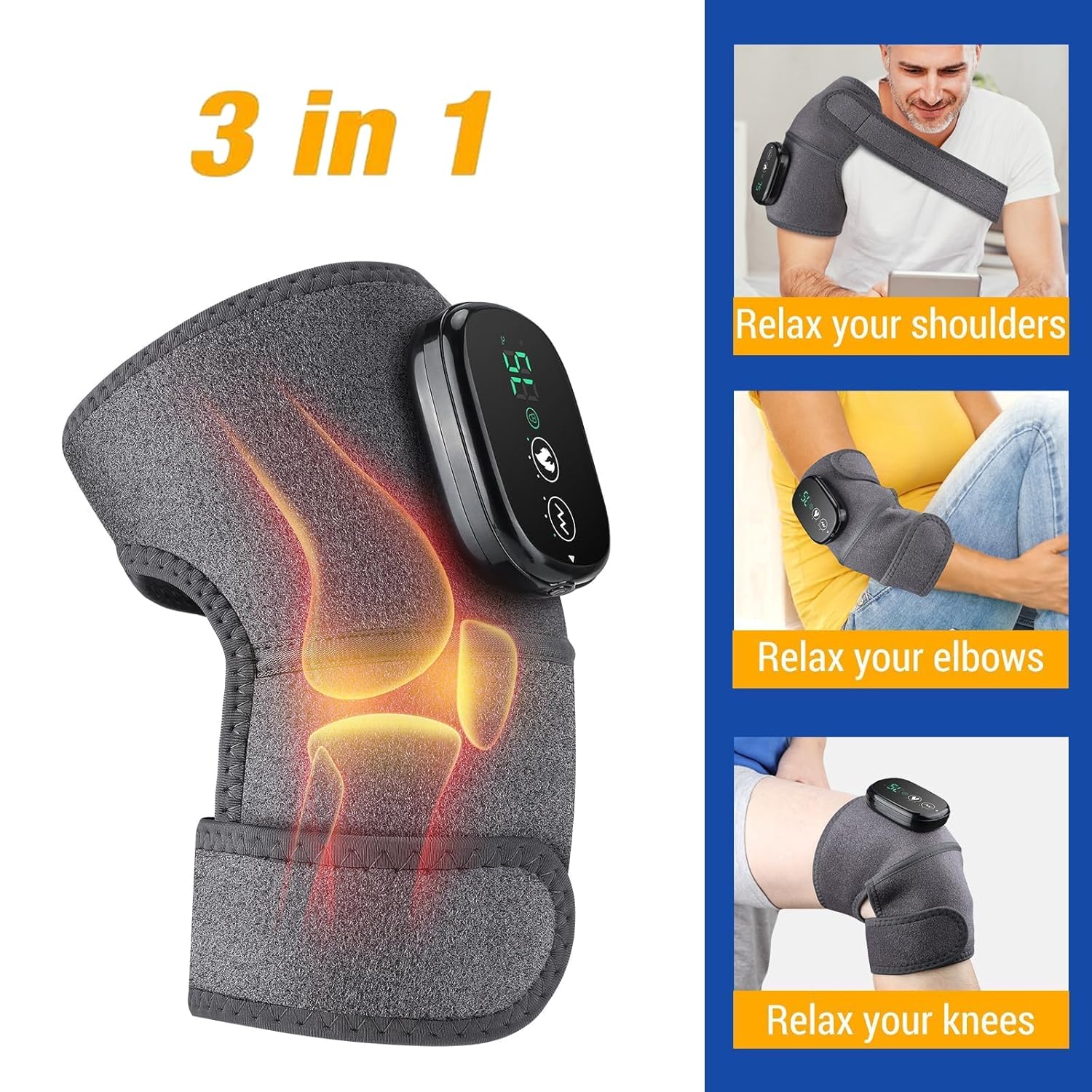 NORTHERN BROTHERS Cordless Heated Knee Massager with Heat & Vibration, USB-C Rechargeable

