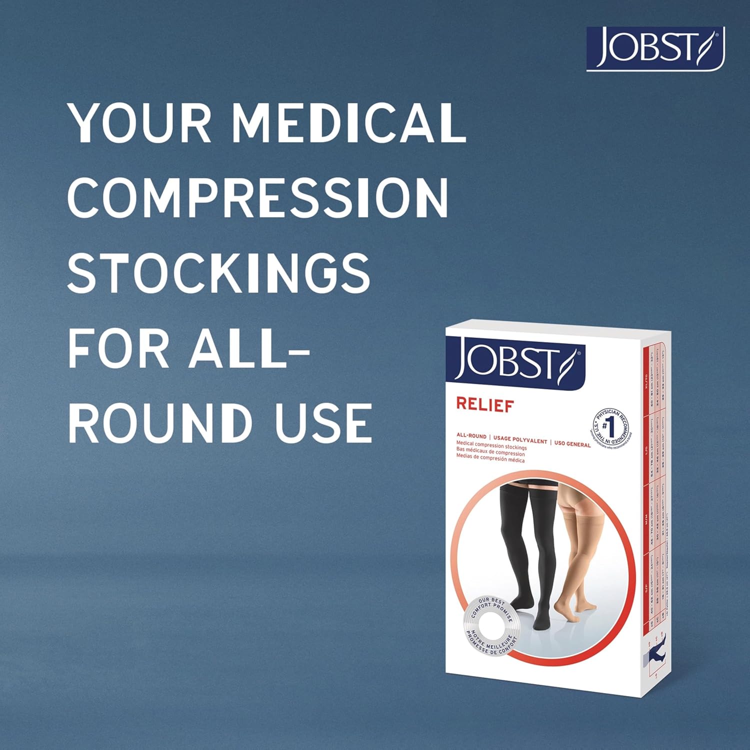 JOBST Relief Graduated Compression Knee High Socks, Closed Toe, 20-30 mmHg
