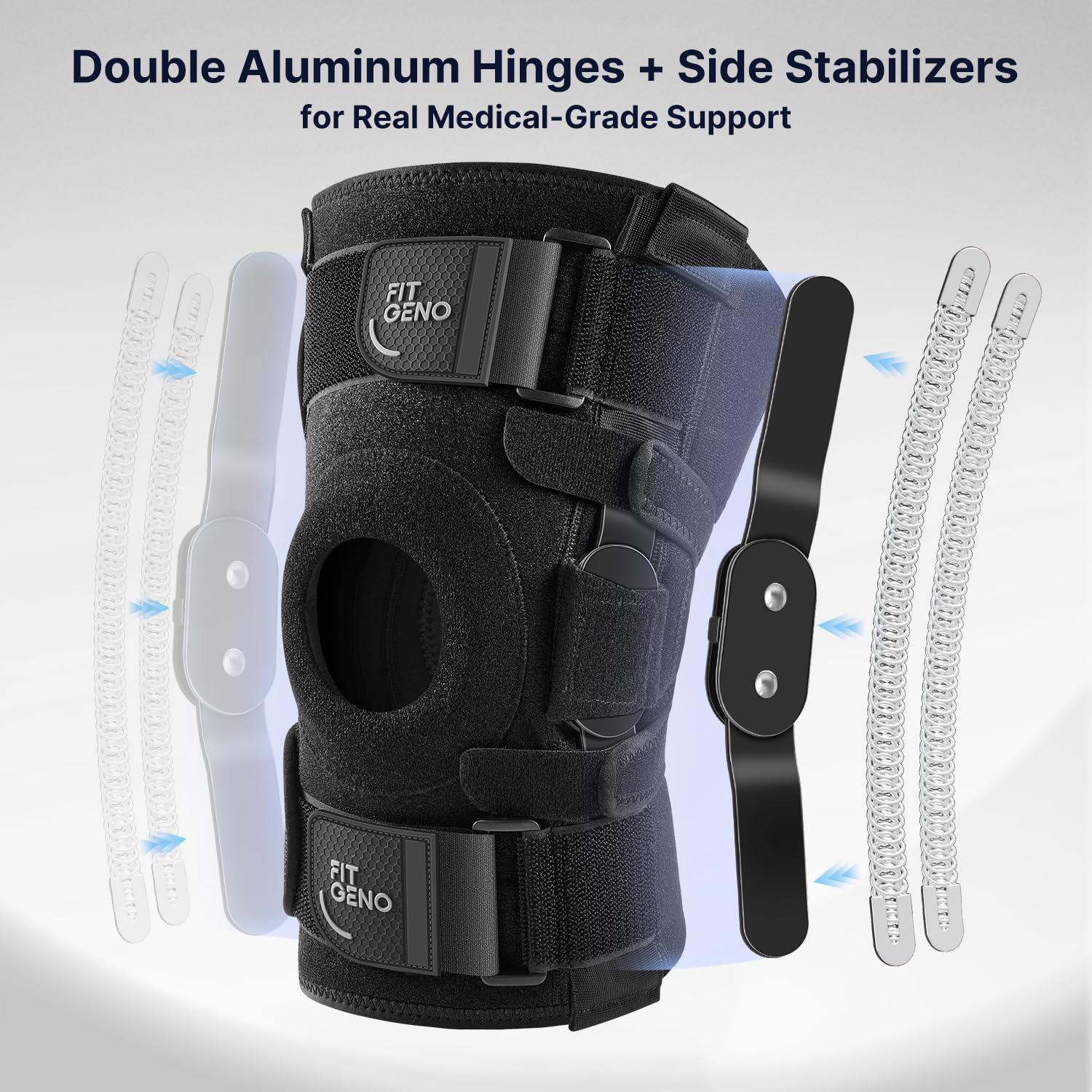 Fit Geno ReActive+ Hinged Knee Brace with Side Stabilizers and Removable Metal Hinges

