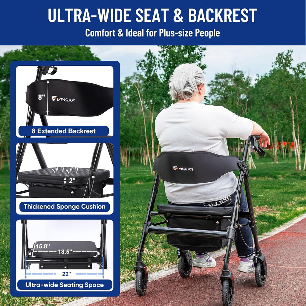 Bariatric Rollator Walker with Seat, 450 lb Heavy-Duty All-Terrain Folding

