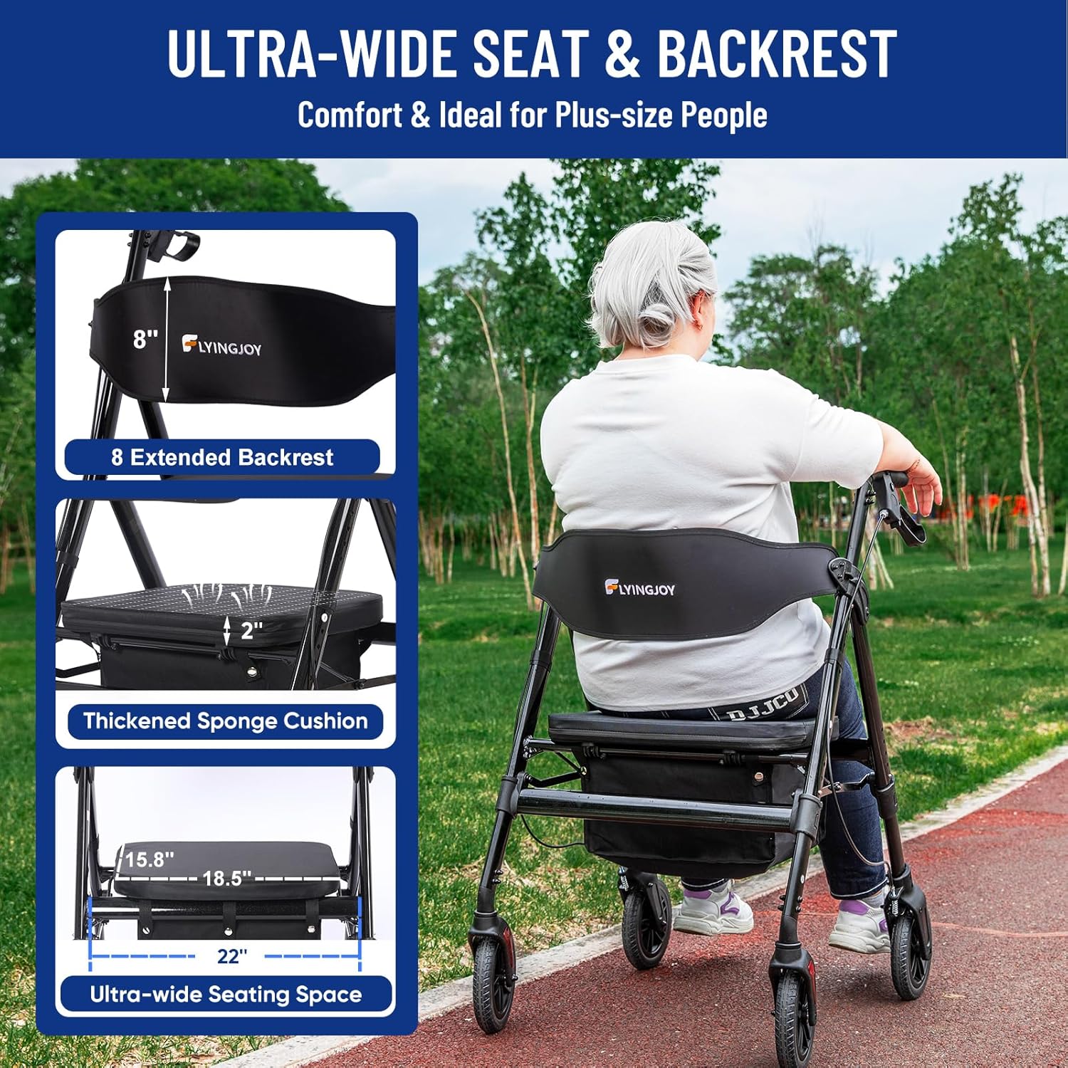 Bariatric Rollator Walker with Seat, 450 lb Heavy-Duty All-Terrain Folding

