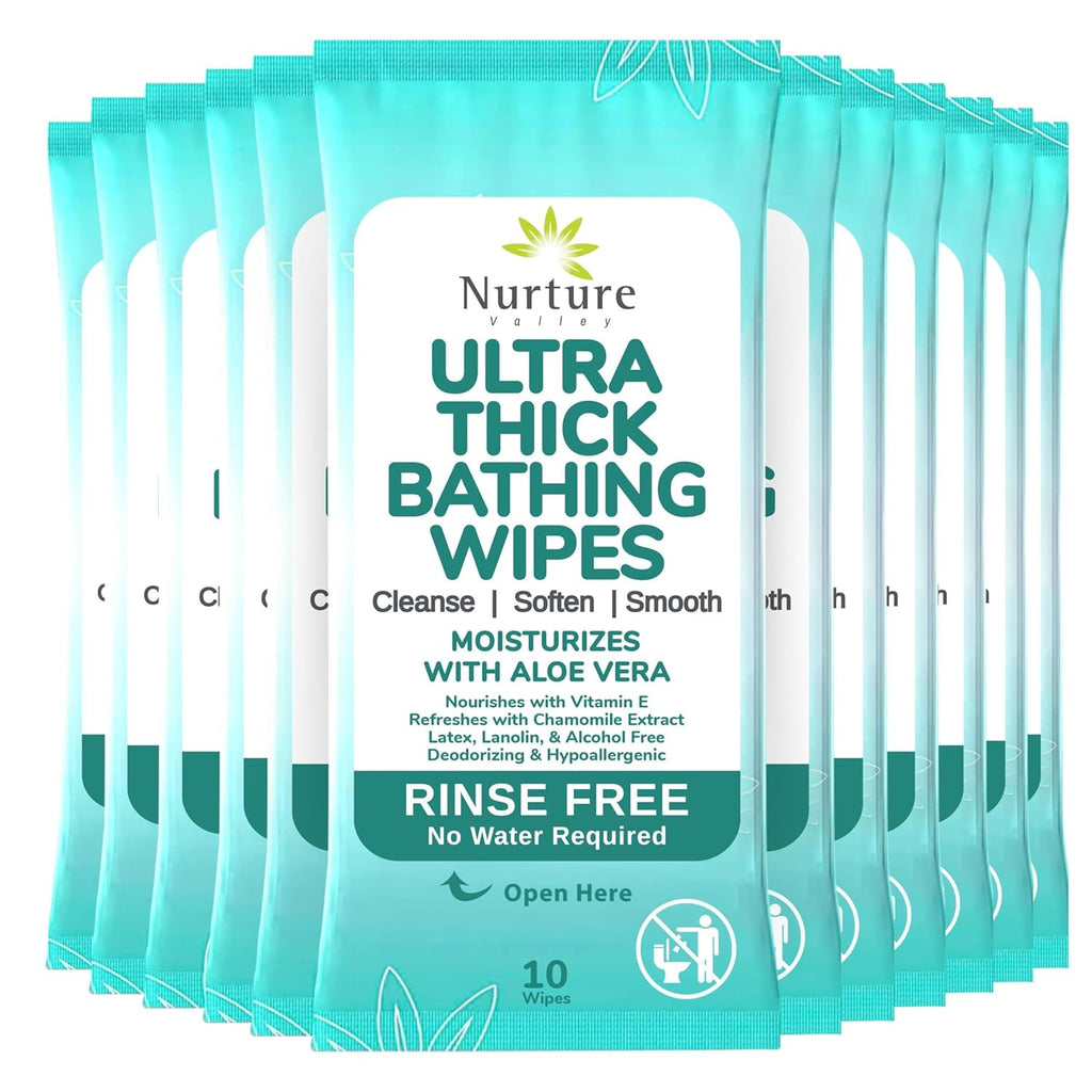 Nurture XL Ultra Thick Body Wipes for Adults with Aloe Vera, No-Rinse Bath Cloths

