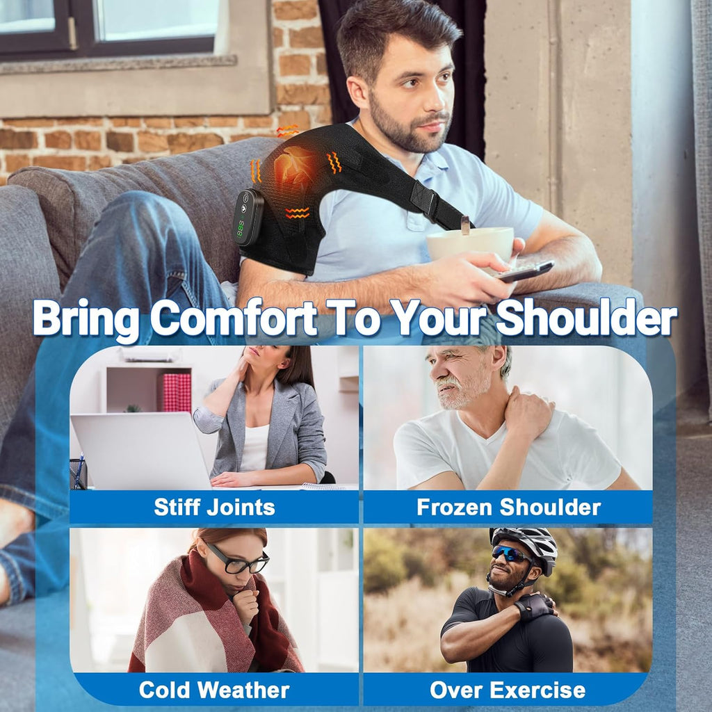 Cordless Heated Shoulder Massager with 3 Heat and Vibration Shoulder Wrap

