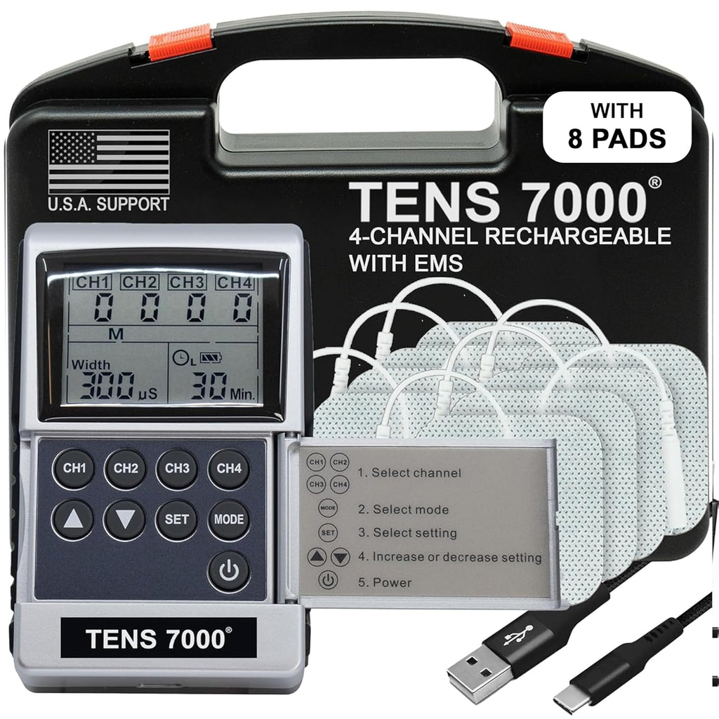 TENS 7000 Pro Rechargeable TENS Unit Muscle Stimulator, 4-Channel EMS/TENS

