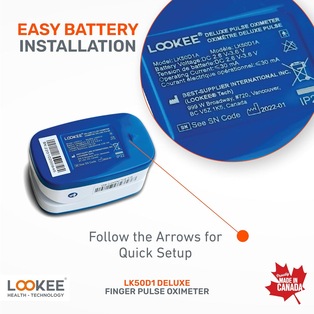 LOOKEE Deluxe Fingertip Pulse Oximeter, OLED Display, Plethysmograph Waveform

