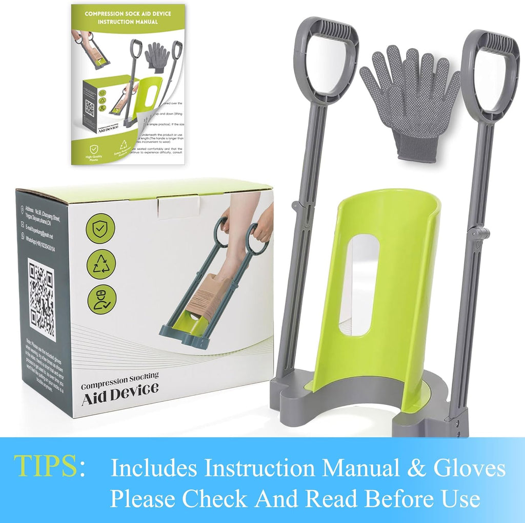 Compression Sock Aid Device for Easy Donning of Socks and Stockings

