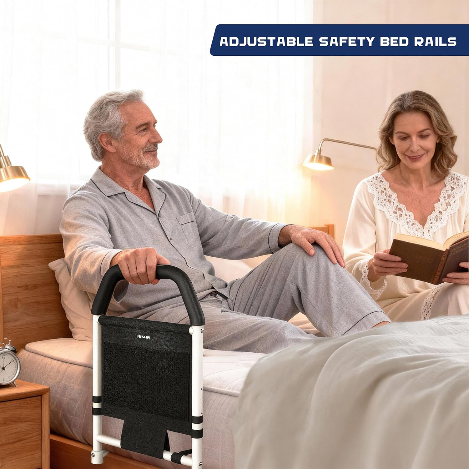 Adjustable Bed Rail for Elderly Safety Support, Non-Slip Handle, 350 lb Capacity


