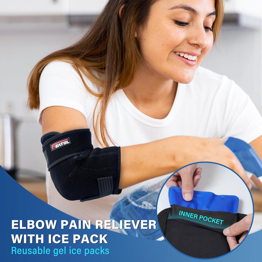 FEATOL Elbow Brace with Reusable Hot Cold Ice Pack for Tennis Elbow Pain Relief

