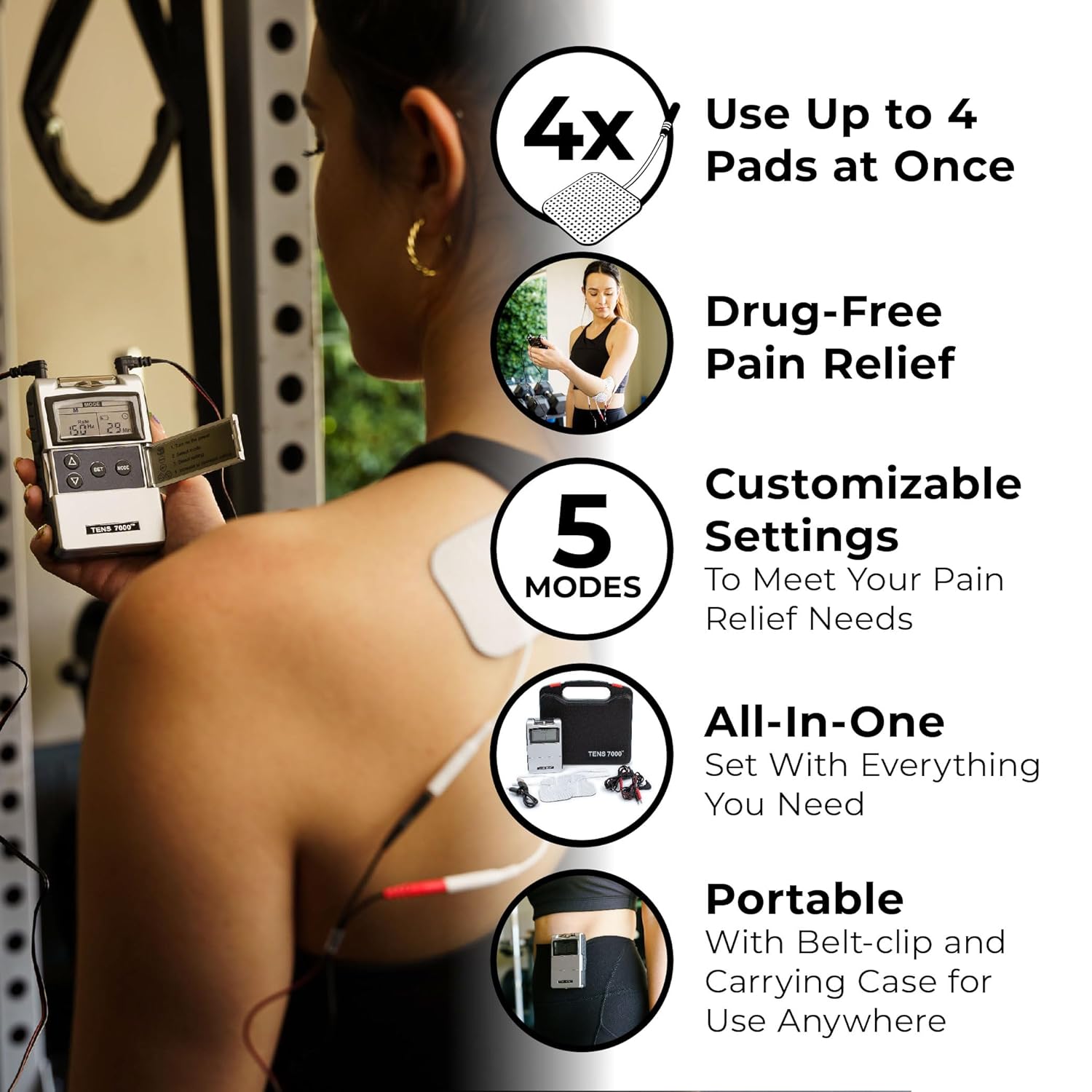 TENS 7000 Rechargeable TENS Unit Muscle Stimulator with Electrode Pads

