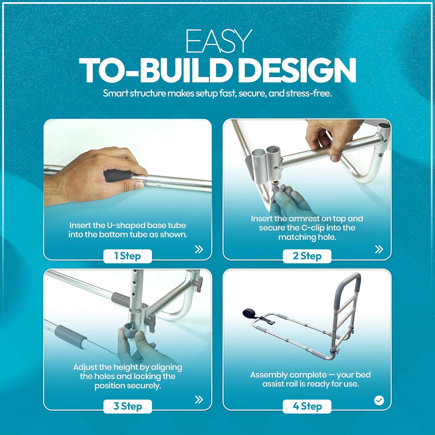 Adjustable Bed Rail for Seniors, Non-Slip Handle Safety Bed Assist for Elderly

