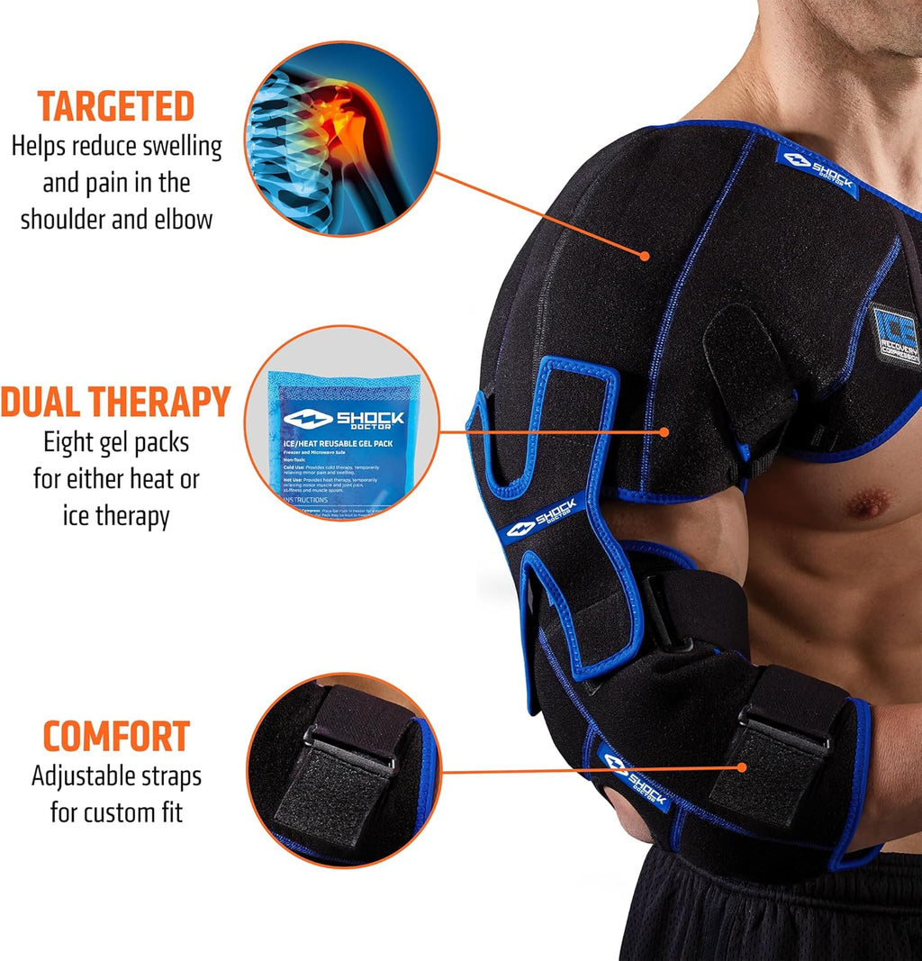 Shock Doctor Ice/Heat Compression Shoulder & Elbow Wrap Brace with Gel Packs

