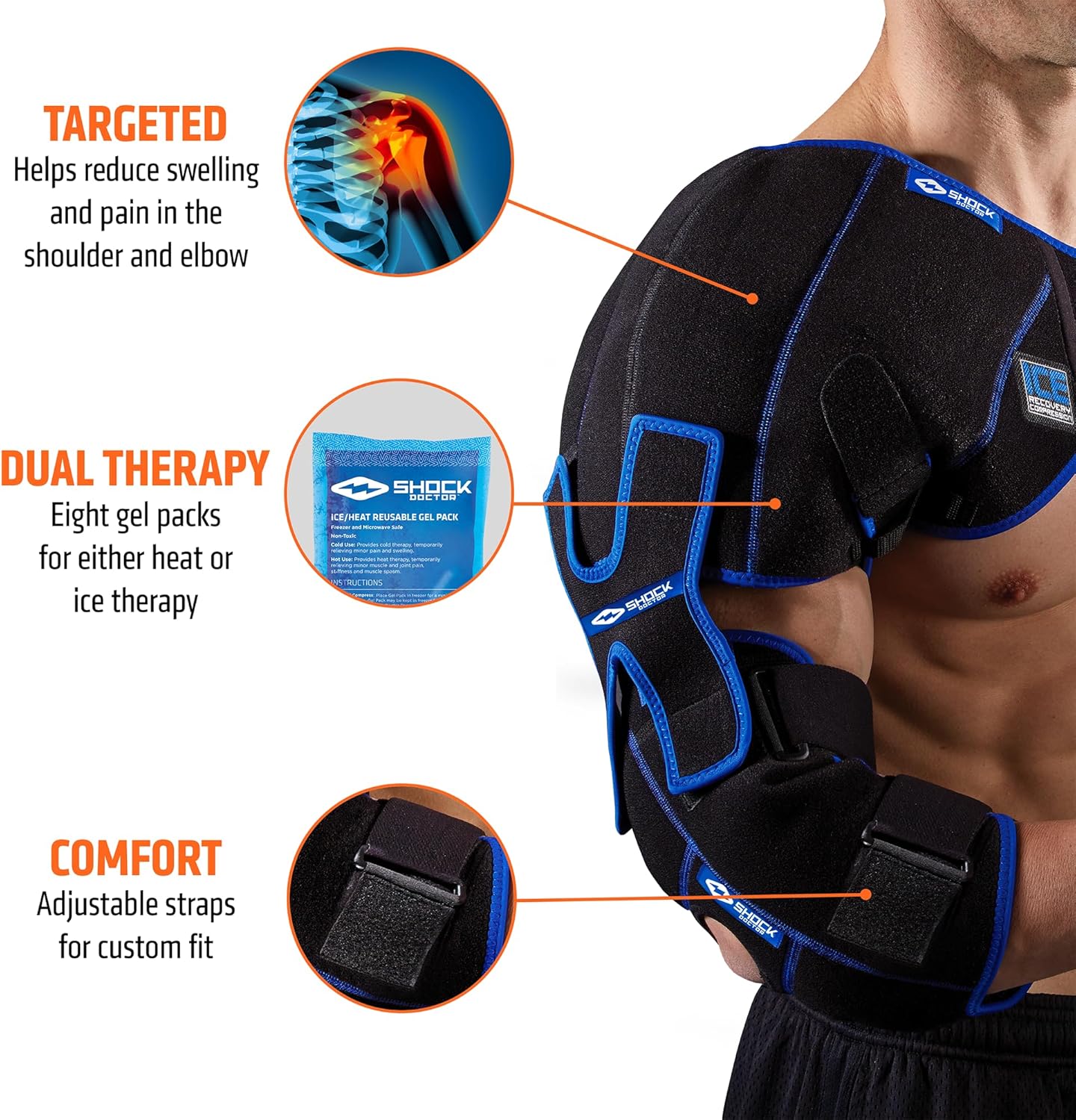 Shock Doctor Ice/Heat Compression Shoulder & Elbow Wrap Brace with Gel Packs

