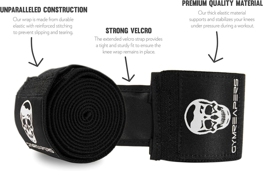 Gymreapers Knee Wraps for Squats and Powerlifting 72-Inch Compression Wraps with Strap

