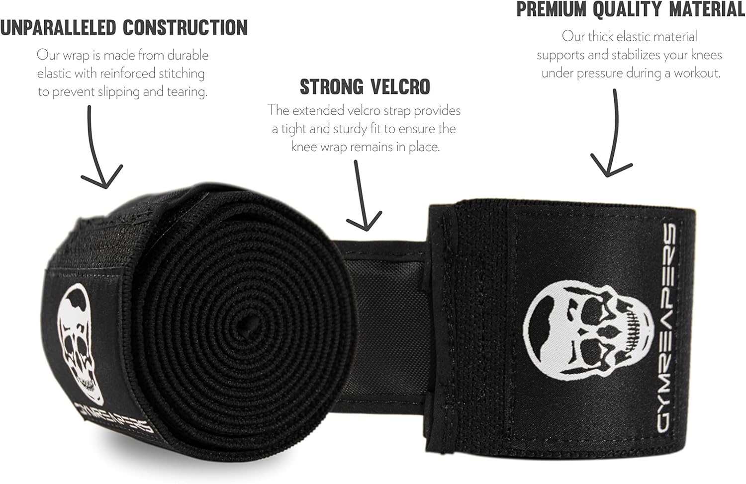 Gymreapers Knee Wraps for Squats and Powerlifting 72-Inch Compression Wraps with Strap

