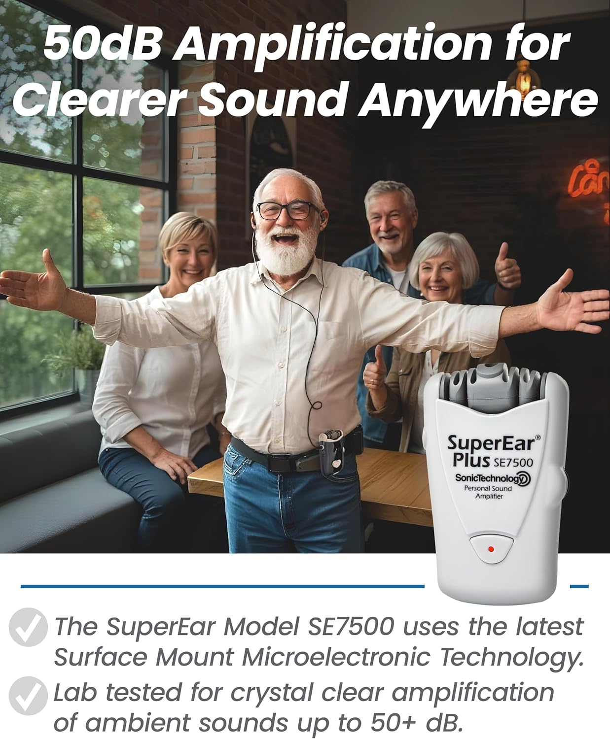 SuperEar SE7500 Personal Sound Amplifier for Seniors, 50 dB Ambient Sound Boost

