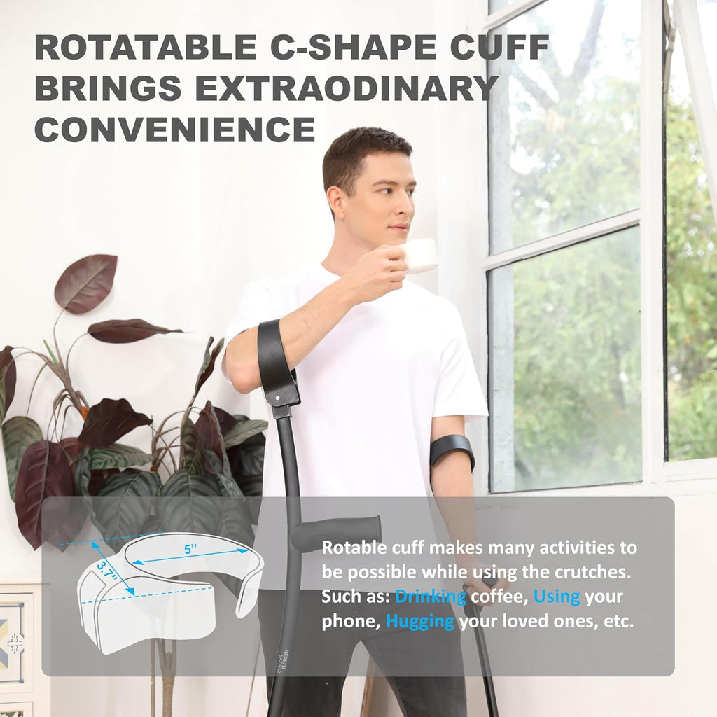 HEALTHBAZAAR Foldable Height-Adjustable Forearm Crutches for Adults, Slip-Resistant Tips

