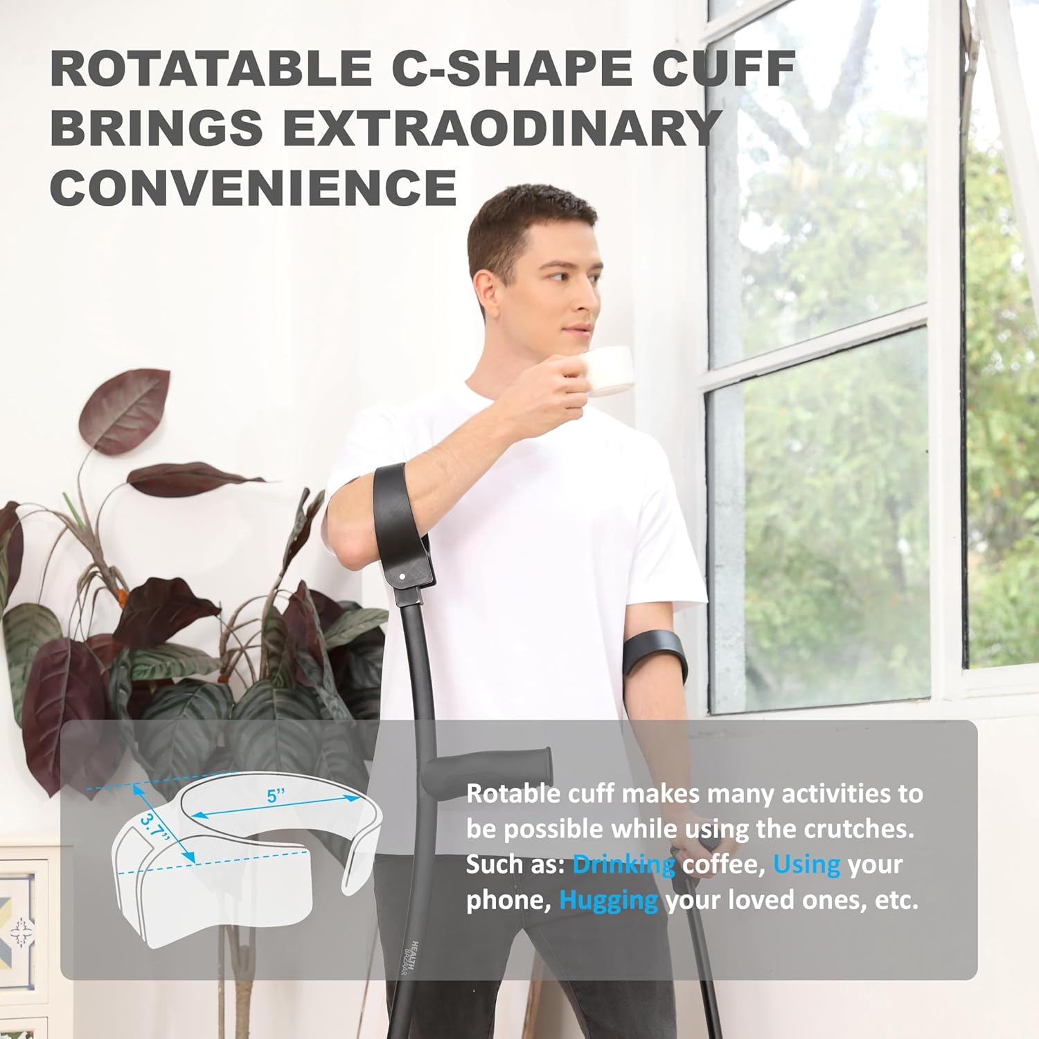 HEALTHBAZAAR Foldable Height-Adjustable Forearm Crutches for Adults, Slip-Resistant Tips

