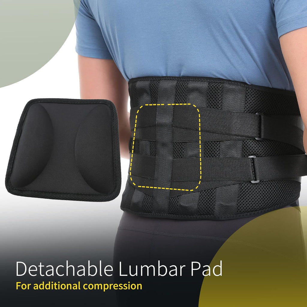 BraceUP Lumbar Back Brace with Removable Lumbar Pad, Adjustable Support Belt

