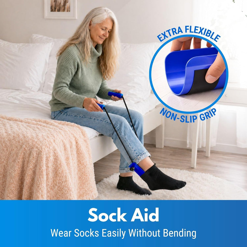 Sliq Hip Surgery Recovery Kit for Seniors, Ice Pack, Grabber, Sock Aid & Leg Lifter

