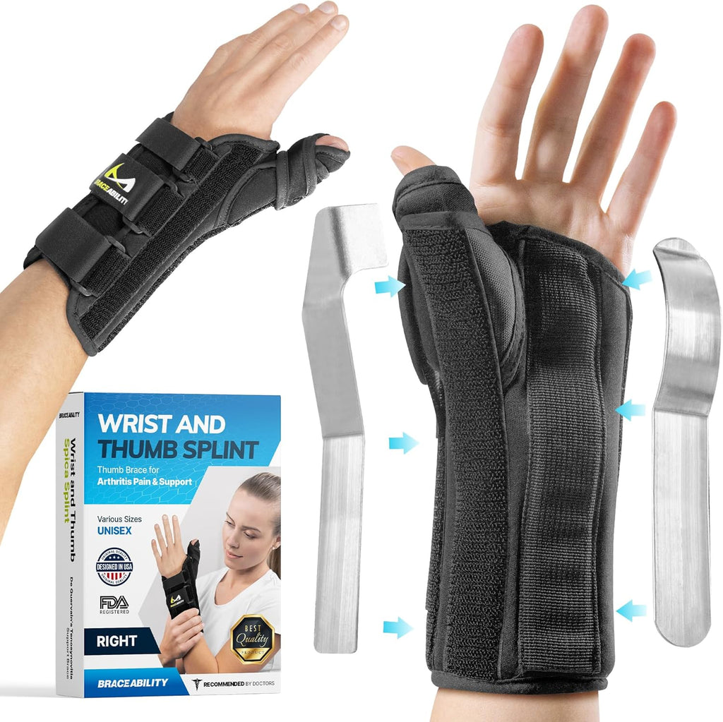 BraceAbility Thumb Spica Splint Wrist and Thumb Brace for De Quervain’s Tenosynovitis

