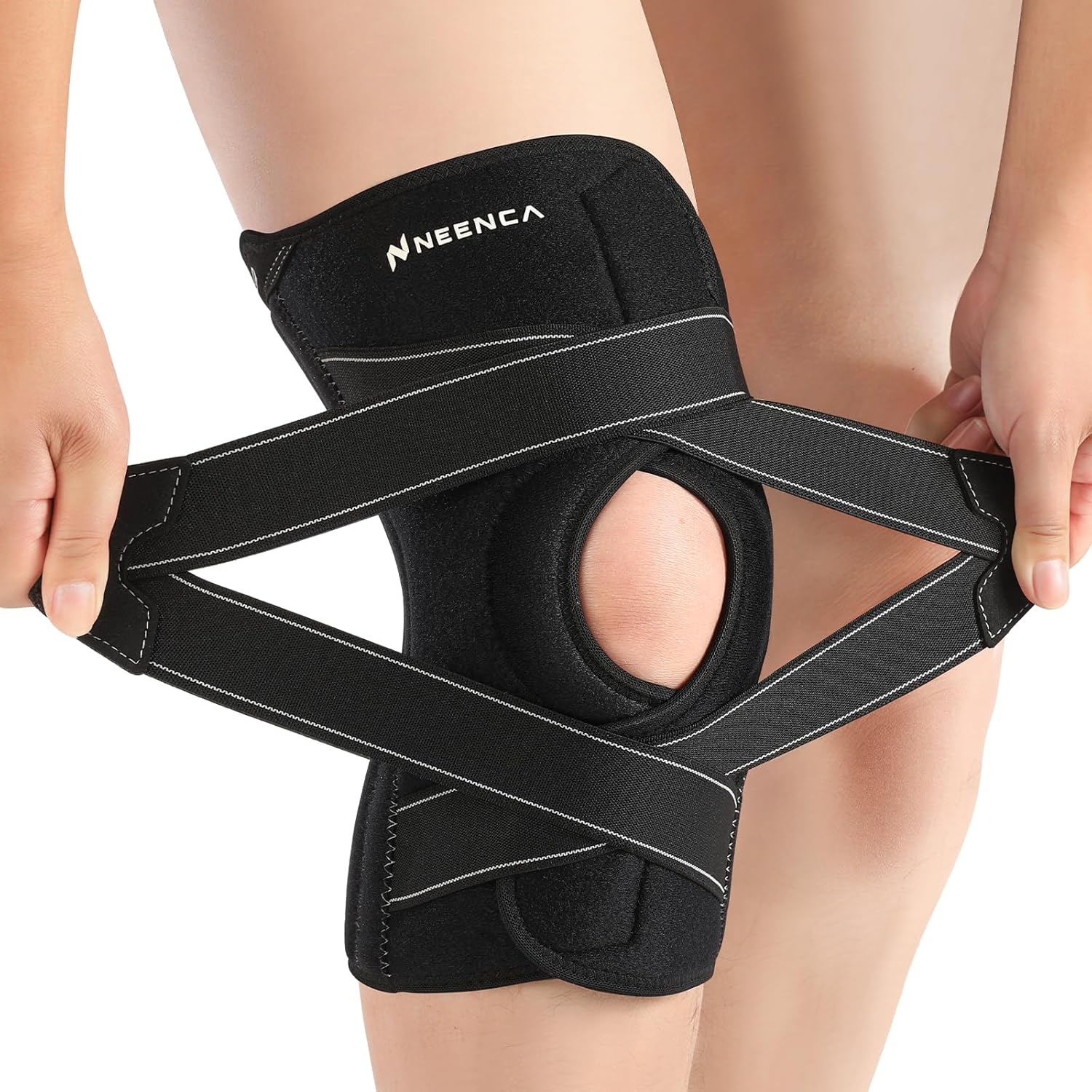 NEENCA Knee Brace Compression Support with X-Straps, Patella Gel Pads, Side Stabilizers

