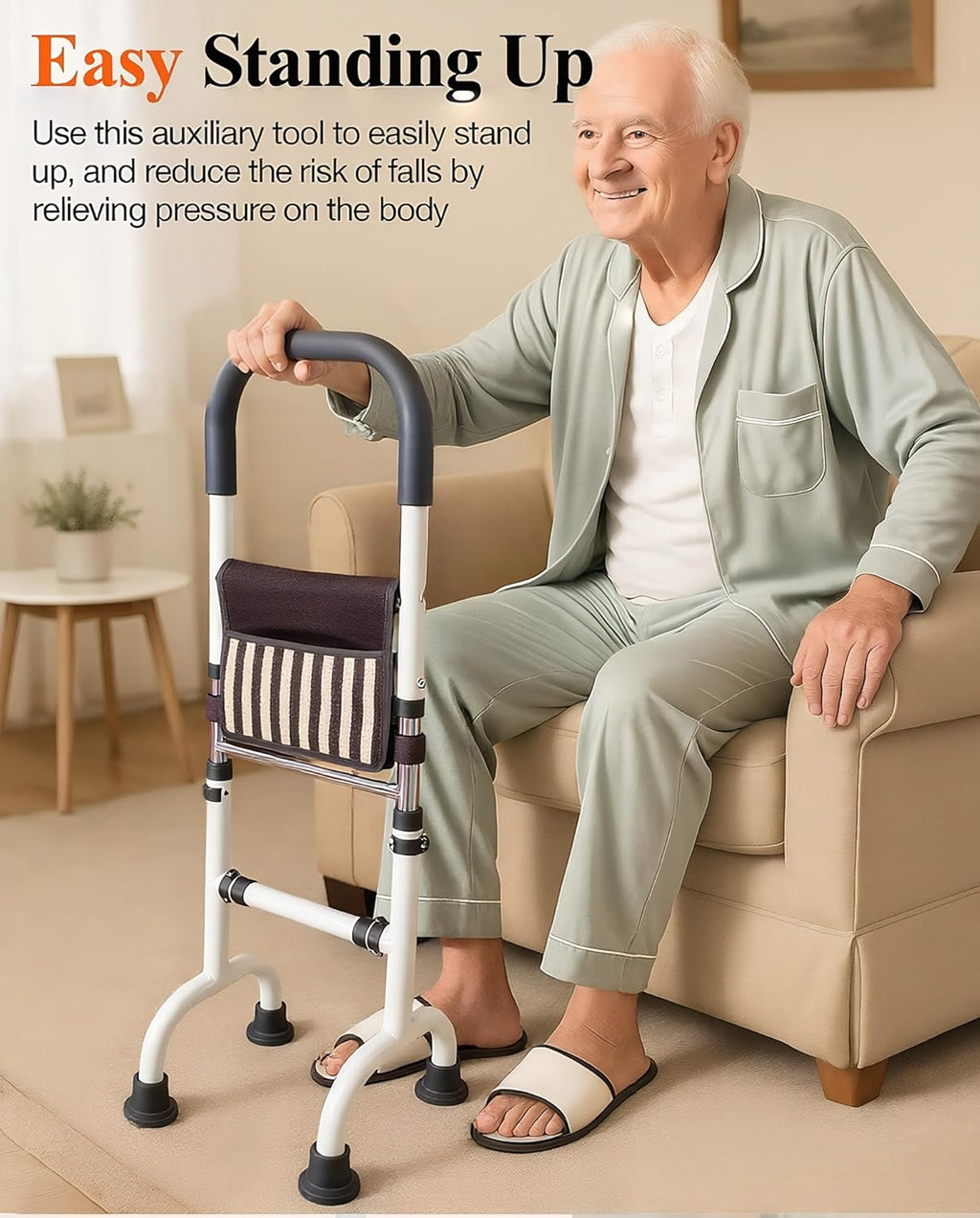 Adjustable Stand Assist Cane with 4-Point Base, 350 lb Capacity, Mobility Aid

