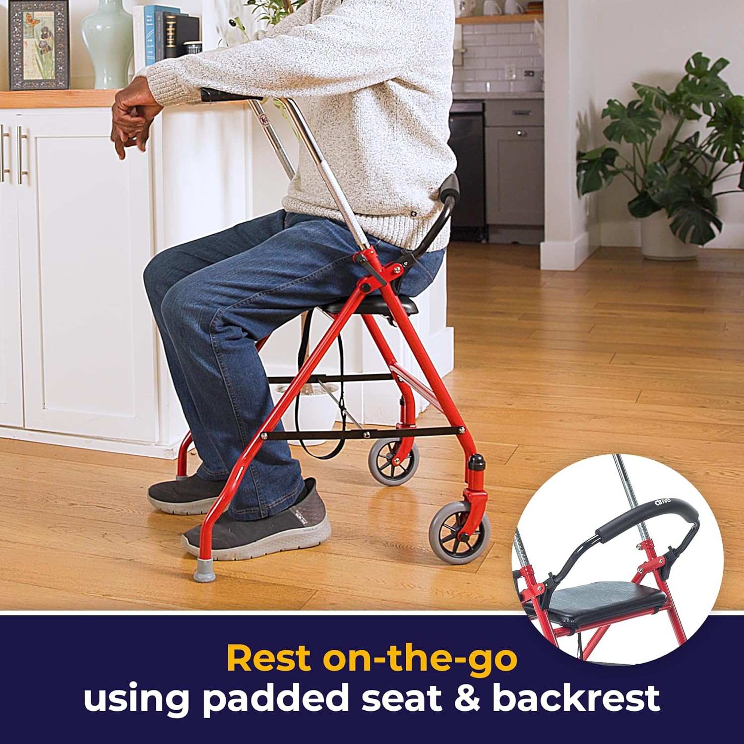 Drive Medical 1239RD Foldable Rollator Walker with Seat

