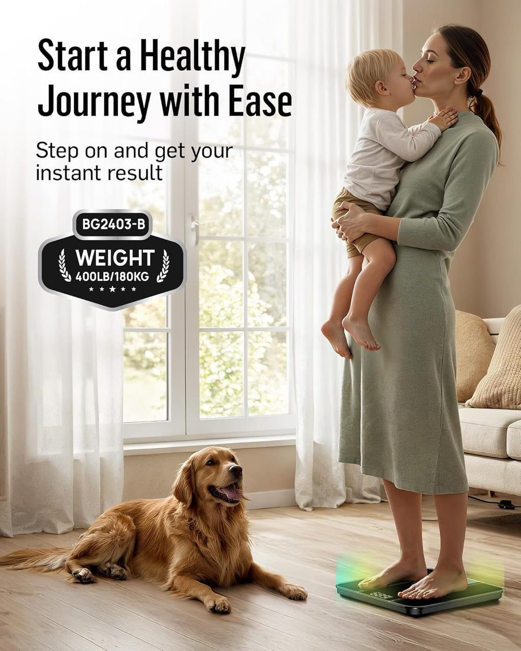 RunStar Digital Bathroom Scale for Body Weight with Clear LED, 400 lb Capacity


