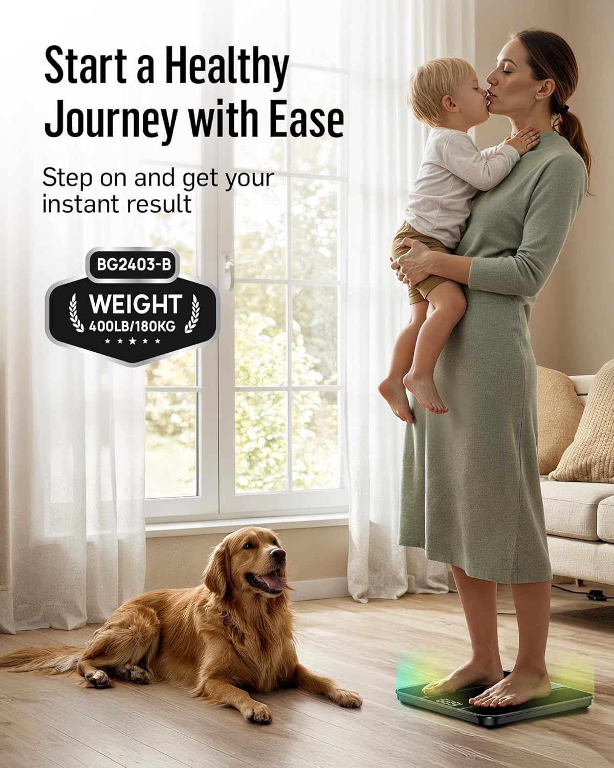 RunStar Digital Bathroom Scale for Body Weight with Clear LED, 400 lb Capacity


