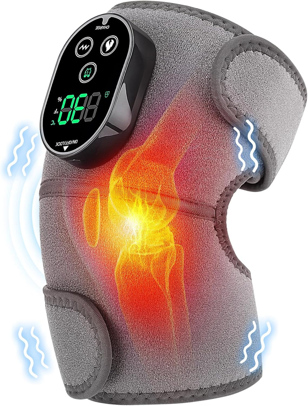 Cordless Heated Knee Massager with Heat, Vibration, Timer for Knee Pain Relief

