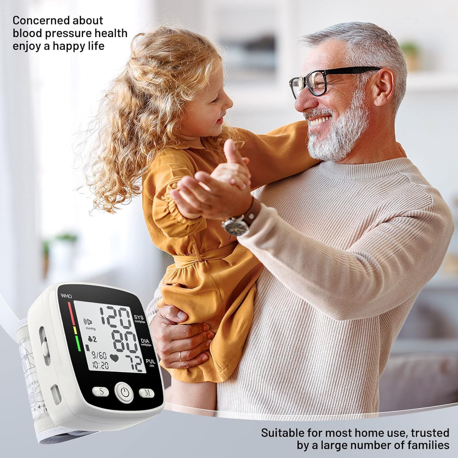 Digital Wrist Blood Pressure Monitor, Automatic BP Cuff, USB Rechargeable, 180 Memory

