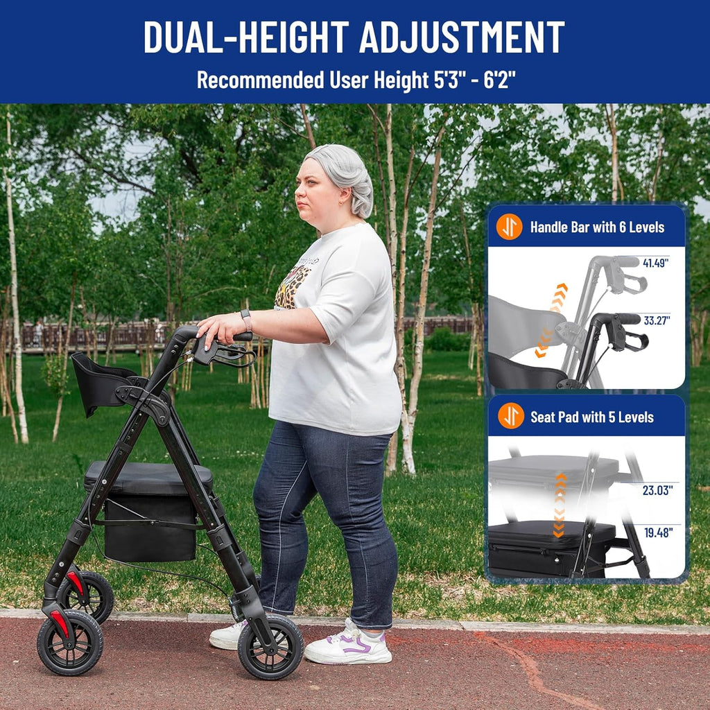 Bariatric Rollator Walker with Seat, 450 lb Heavy-Duty All-Terrain Folding

