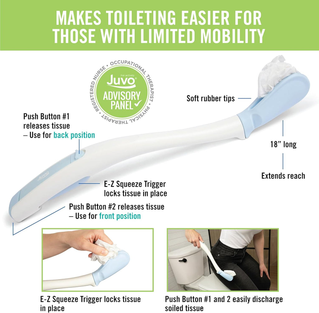 Juvo Personal Wiping Tool with Hygienic Cover, 18-Inch Reach Wand

