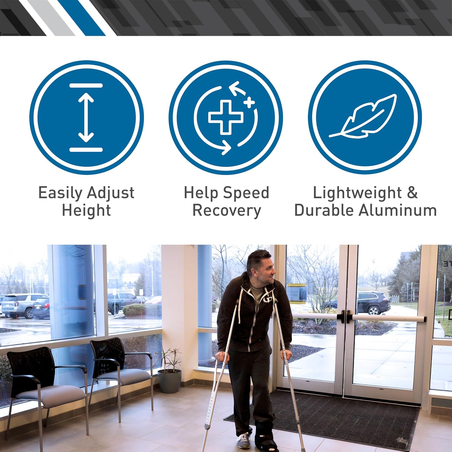 BodyMed Aluminum Crutches for Adults and Children, Pair Height Adjustable, 300 lb

