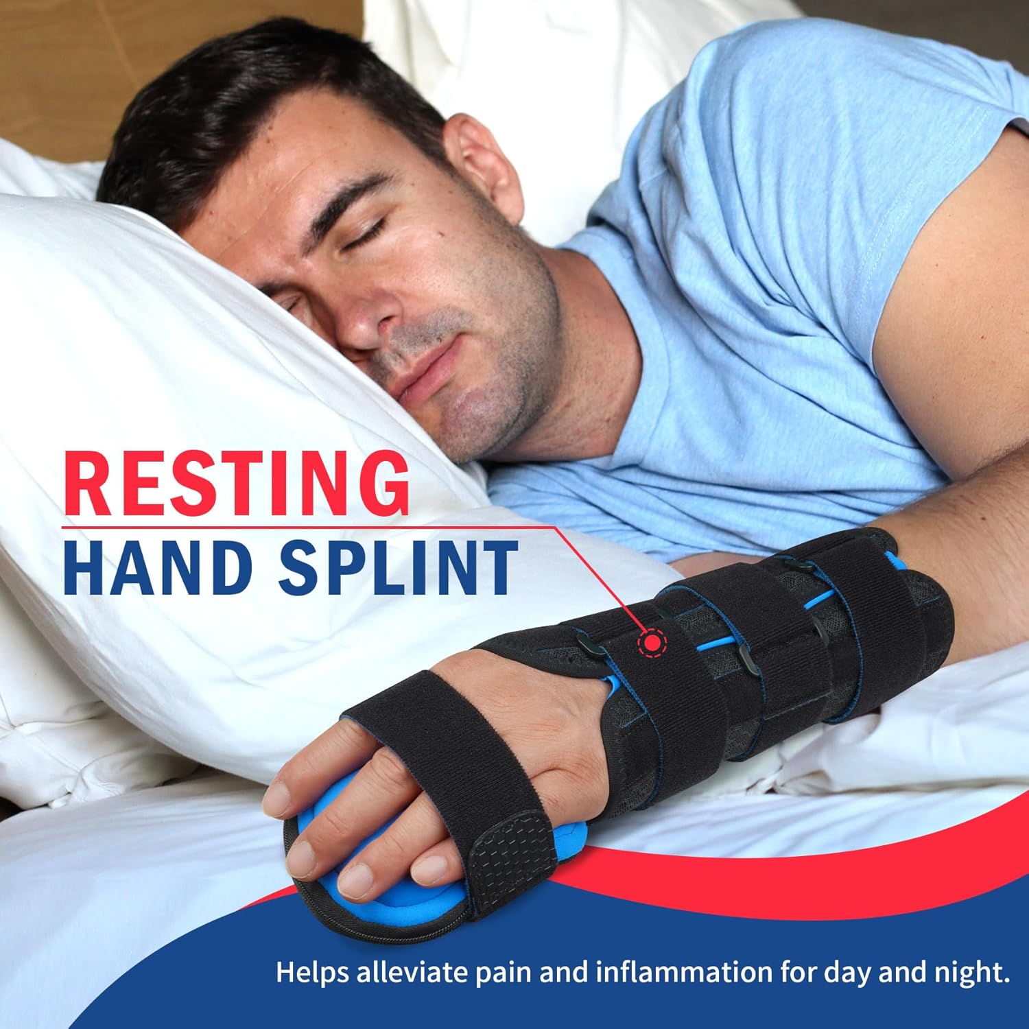 FEATOL Resting Hand Splint for Stroke, Wrist Finger Brace with Removable Metal Splint

